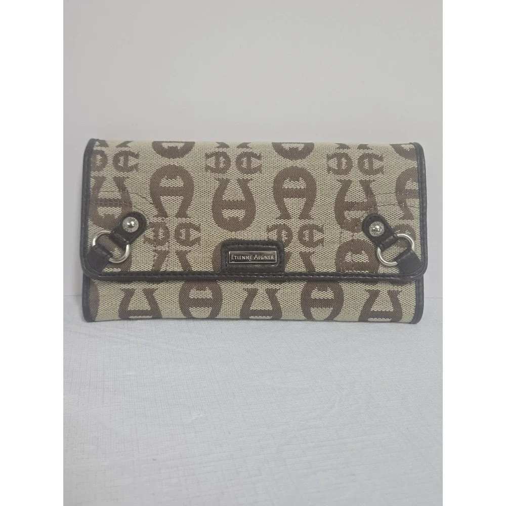 Etienne Aigner Keila Personal Assets Wallet Camel Logo Jacquard New With Tag